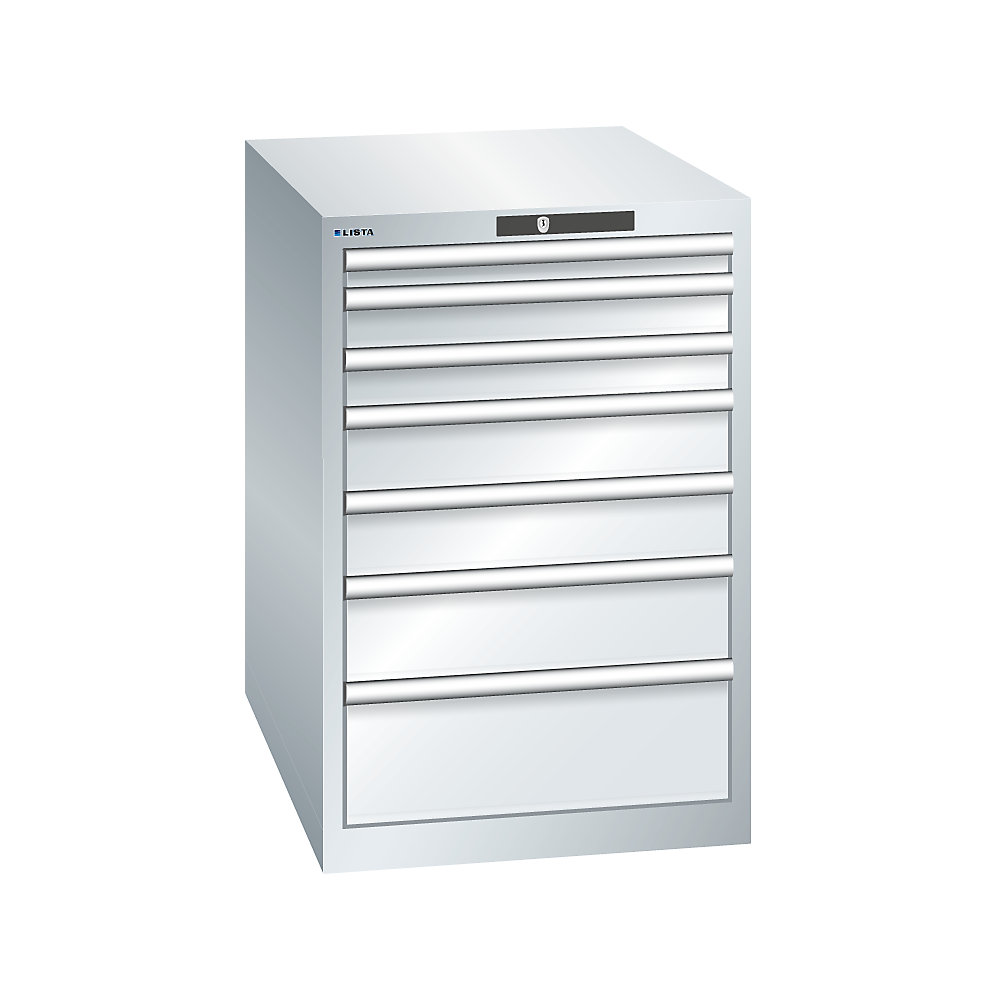 LISTA Armoire à tiroirs avec 7 tiroirs, l x p x h 564 x 724 x 850 mm, gris clair