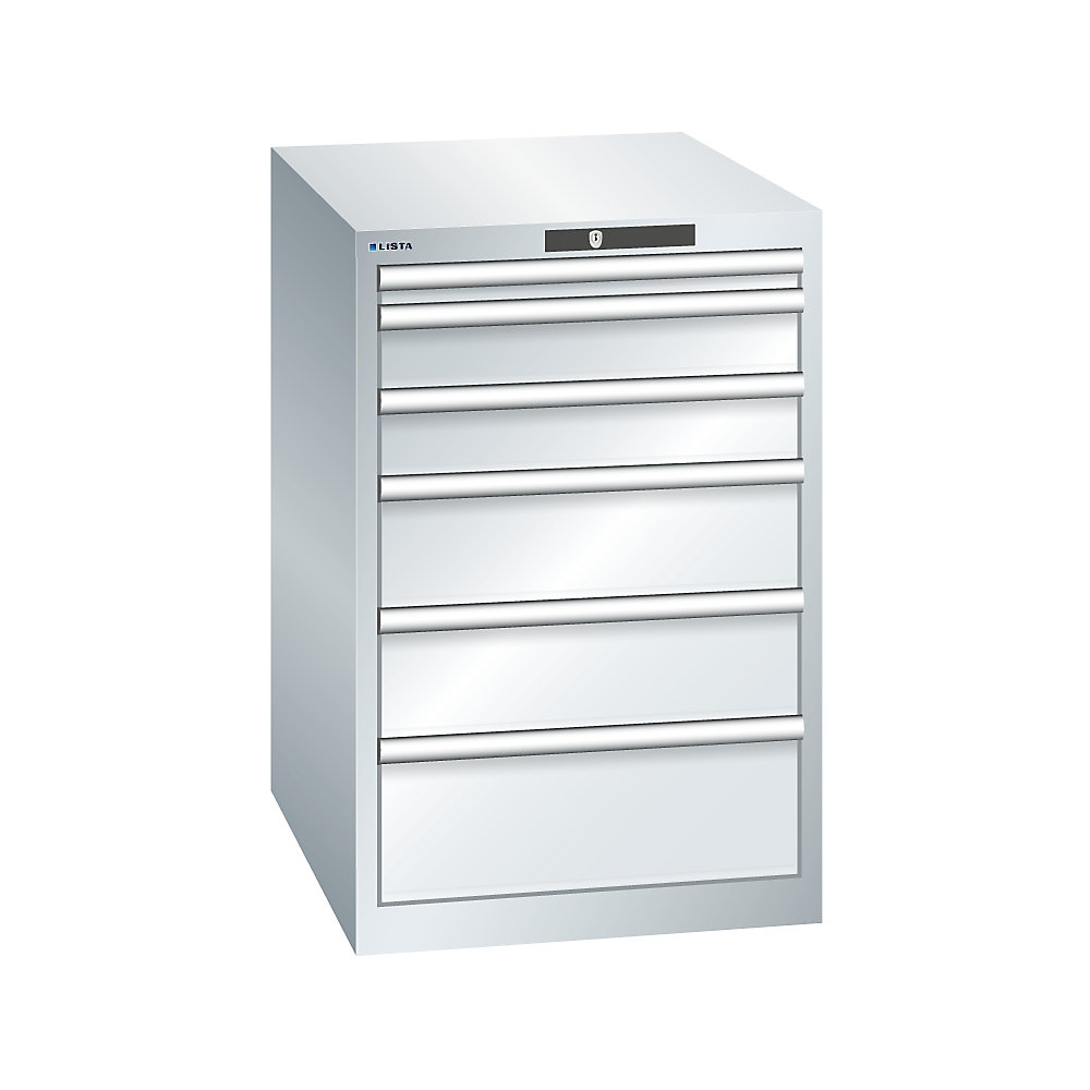 LISTA Armoire à tiroirs avec 6 tiroirs, l x p x h 564 x 724 x 850 mm, gris clair