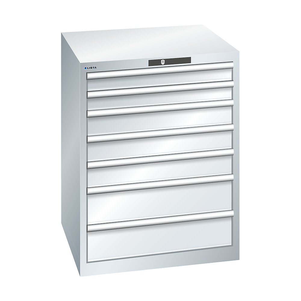 LISTA Armoire à tiroirs avec 7 tiroirs, l x p x h 717 x 725 x 850 mm, charge max. 75 kg, gris clair