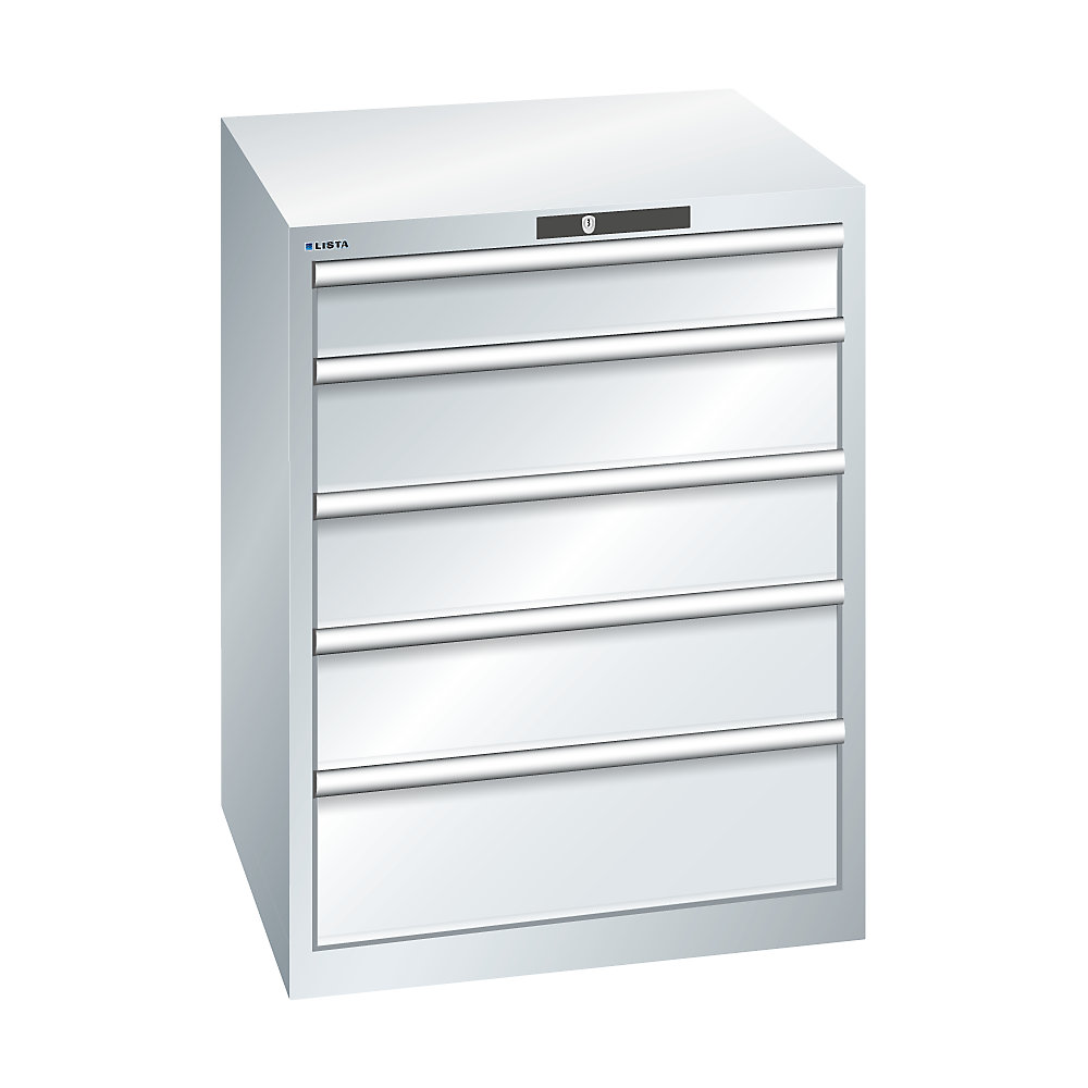 LISTA Armoire à tiroirs avec 5 tiroirs, l x p x h 717 x 725 x 850 mm, gris clair, charge max. des tiroirs 75 kg