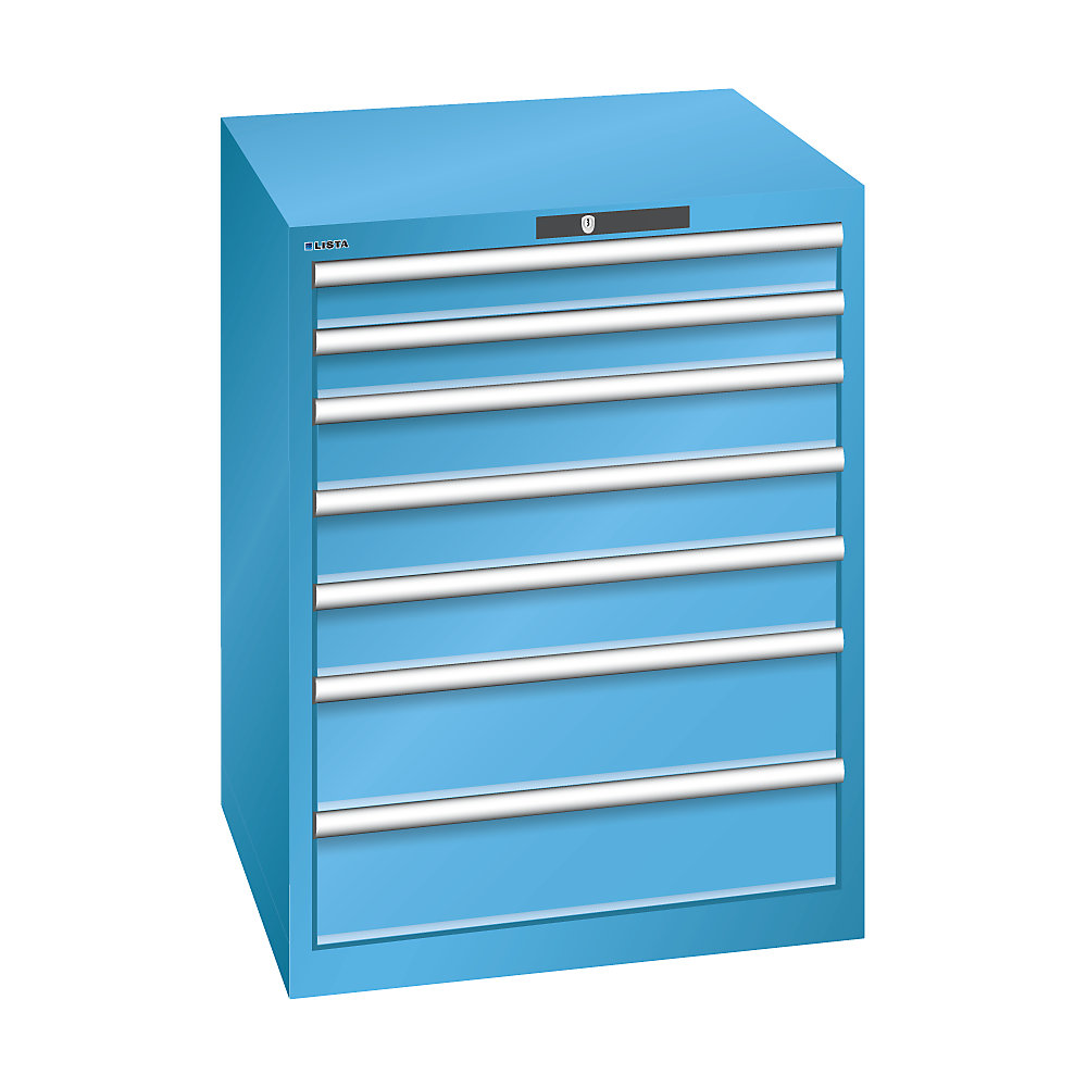 LISTA Armoire à tiroirs avec 7 tiroirs, l x p x h 717 x 725 x 850 mm, charge max. 200 kg, bleu clair