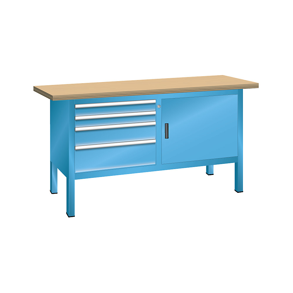 Établi avec plateau en hêtre massif, sur piétement