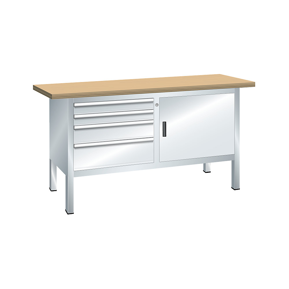 Établi avec plateau en hêtre massif, sur piétement