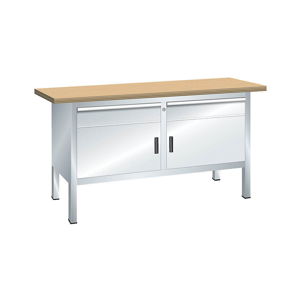 Établi avec plateau en hêtre massif, sur piétement