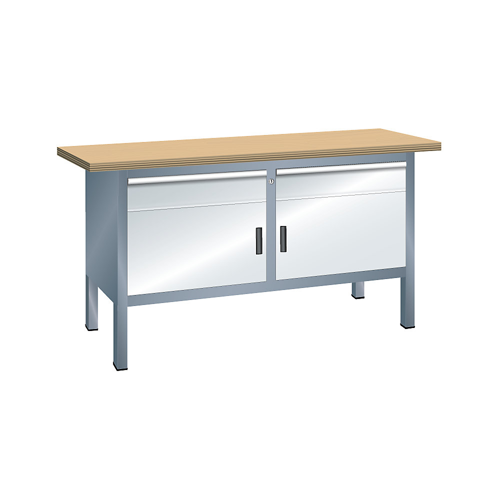 Établi avec plateau en hêtre massif, sur piétement