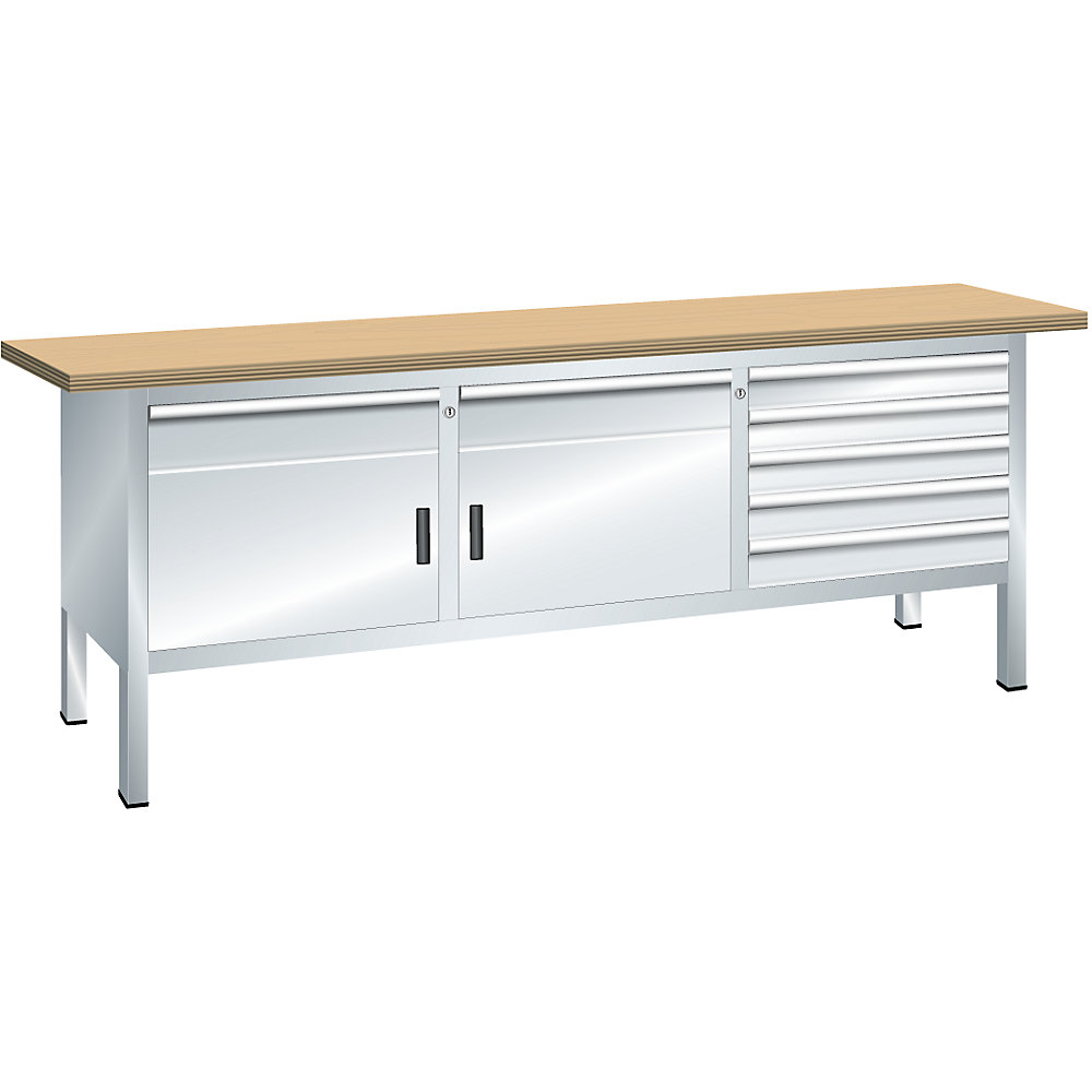 Établi avec plateau en hêtre massif, sur piétement