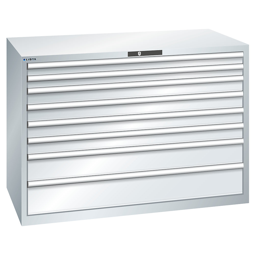 LISTA Armoire à tiroirs avec 8 tiroirs, l x p x h 1431 x 725 x 1000 mm, gris clair