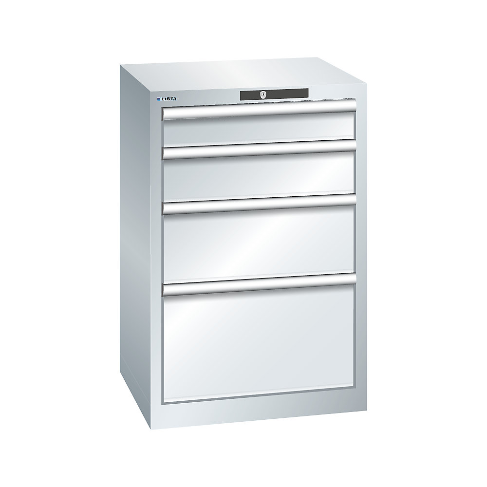 LISTA Armoire à tiroirs avec 4 tiroirs, l x p x h 564 x 572 x 850 mm, gris clair