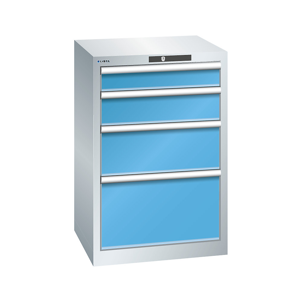 LISTA Armoire à tiroirs avec 4 tiroirs, l x p x h 564 x 572 x 850 mm, gris clair / bleu clair