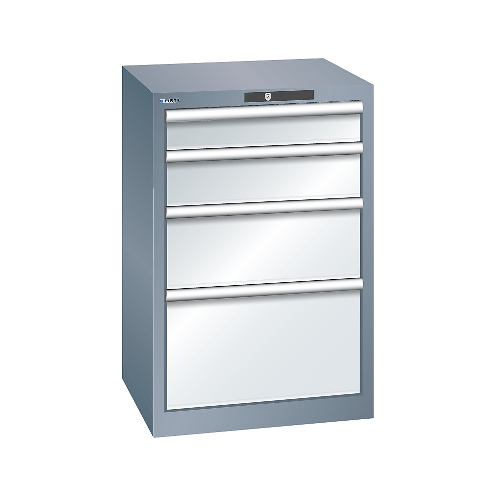 LISTA Armoire à tiroirs avec 4 tiroirs, l x p x h 564 x 572 x 850 mm, gris métallisé / gris clair