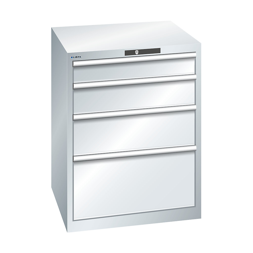 LISTA Armoire à tiroirs avec 4 tiroirs, l x p x h 717 x 725 x 850 mm, gris clair, charge max. des tiroirs 75 kg