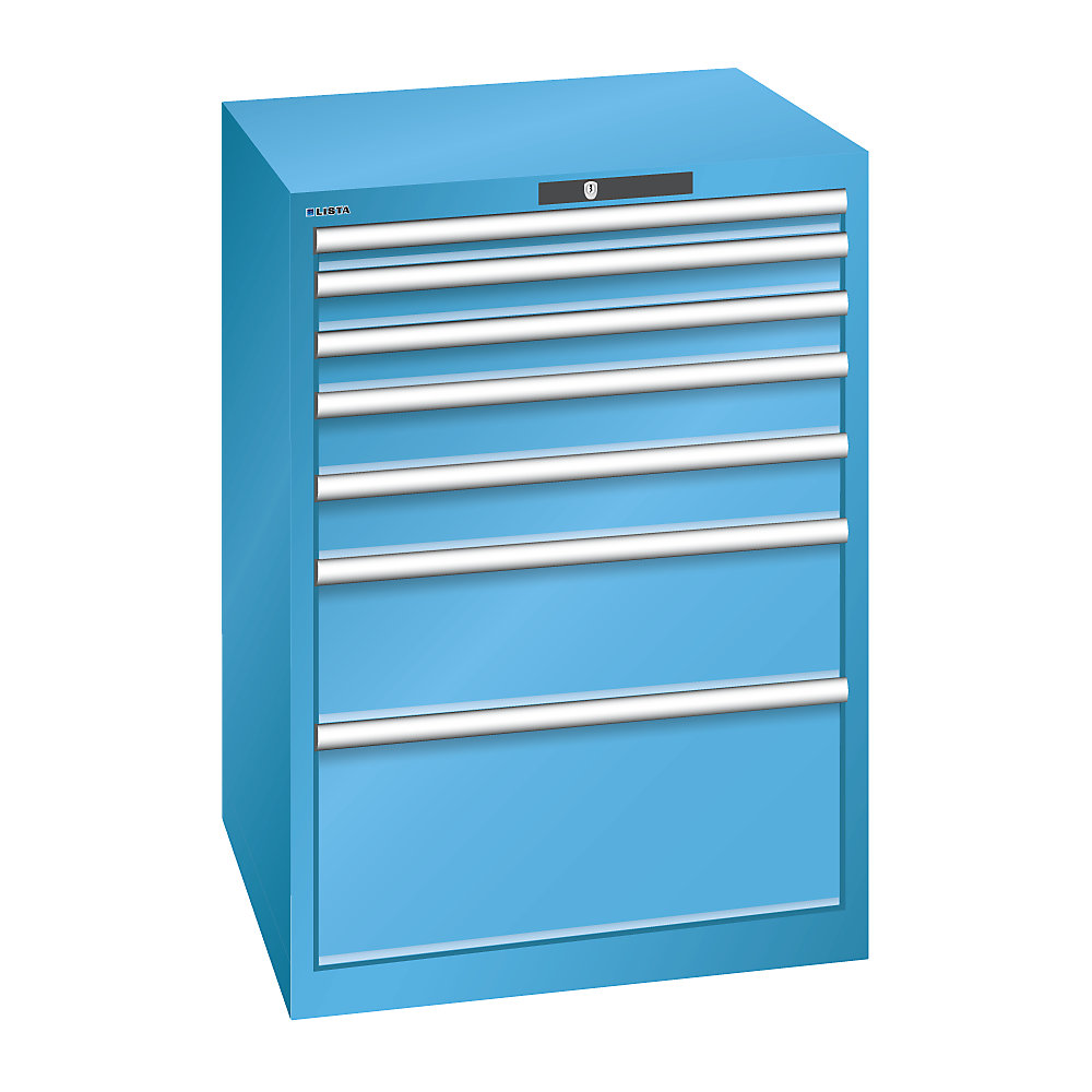 LISTA Armoire à tiroirs avec 7 tiroirs, l x p x h 717 x 725 x 1000 mm, bleu clair