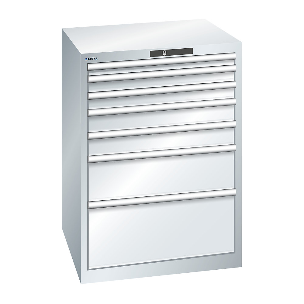 LISTA Armoire à tiroirs avec 7 tiroirs, l x p x h 717 x 725 x 1000 mm, gris clair
