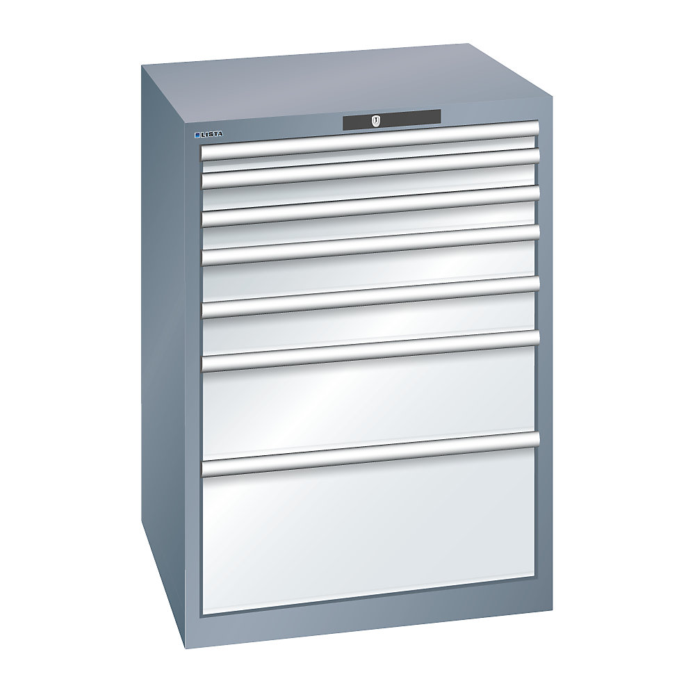 LISTA Armoire à tiroirs avec 7 tiroirs, l x p x h 717 x 725 x 1000 mm, gris métallisé / gris clair