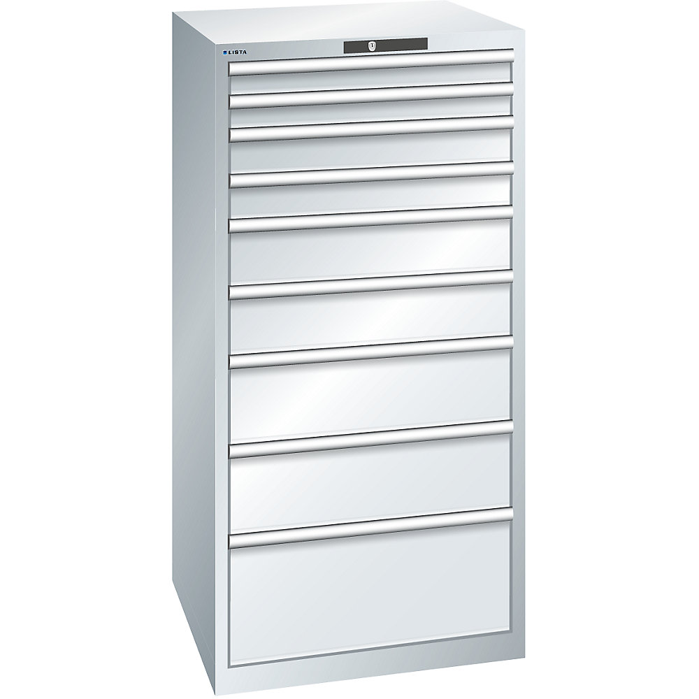 LISTA Armoire à tiroirs avec 9 tiroirs, l x p x h 717 x 725 x 1450 mm, gris clair