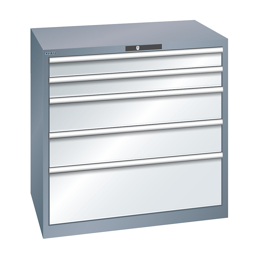 LISTA Armoire à tiroirs avec 5 tiroirs, l x p x h 1023 x 725 x 1000 mm, gris métallisé / gris clair