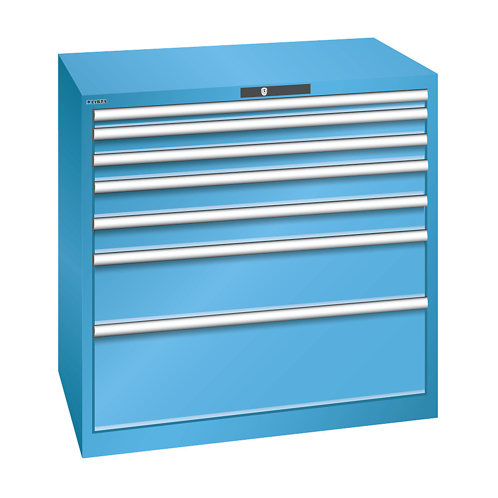 LISTA Armoire à tiroirs avec 7 tiroirs, l x p x h 1023 x 725 x 1000 mm, bleu clair