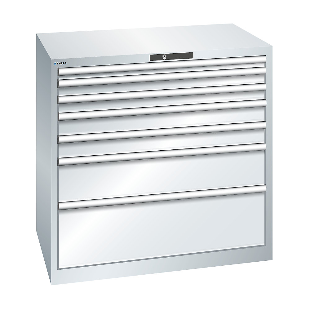LISTA Armoire à tiroirs avec 7 tiroirs, l x p x h 1023 x 725 x 1000 mm, gris clair
