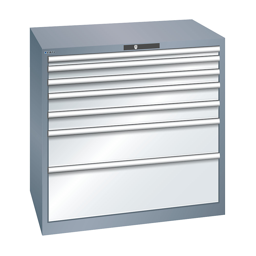 LISTA Armoire à tiroirs avec 7 tiroirs, l x p x h 1023 x 725 x 1000 mm, gris métallisé / gris clair
