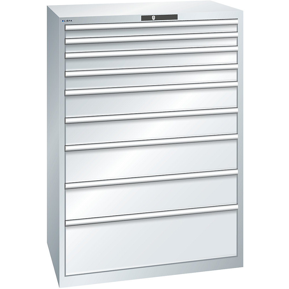 LISTA Armoire à tiroirs avec 9 tiroirs, l x p x h 1023 x 725 x 1450 mm, gris clair