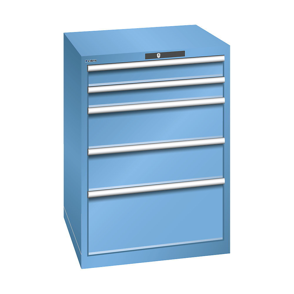 LISTA Armoire à tiroirs avec 5 tiroirs, l x p x h 717 x 725 x 1000 mm, bleu clair