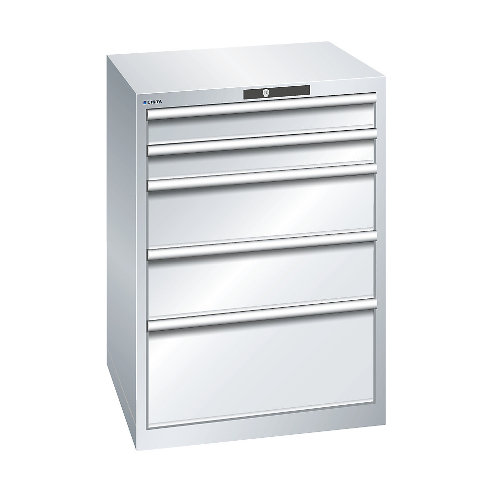 LISTA Armoire à tiroirs avec 5 tiroirs, l x p x h 717 x 725 x 1000 mm, gris clair