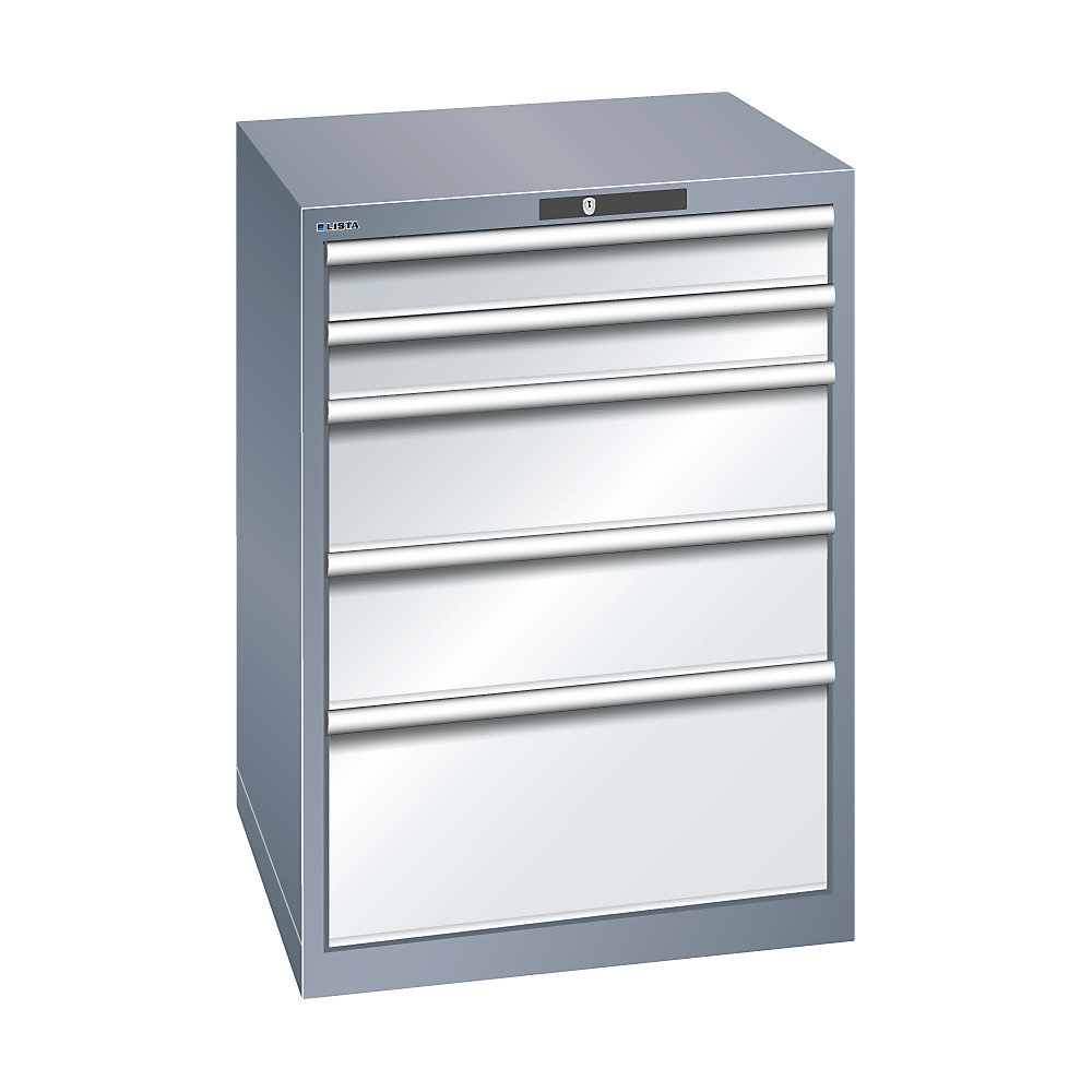 LISTA Armoire à tiroirs avec 5 tiroirs, l x p x h 717 x 725 x 1000 mm, gris métallisé / gris clair
