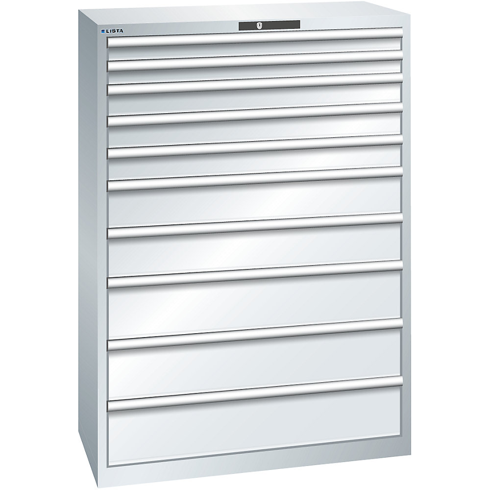 LISTA Armoire à tiroirs avec 10 tiroirs, l x p x h 1023 x 725 x 1450 mm, gris clair