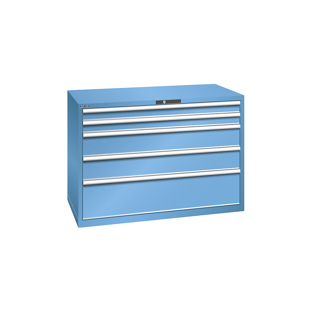 LISTA Armoire à tiroirs avec 5 tiroirs, l x p x h 1431 x 725 x 1000 mm, bleu clair