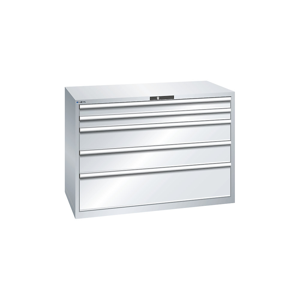 LISTA Armoire à tiroirs avec 5 tiroirs, l x p x h 1431 x 725 x 1000 mm, gris clair