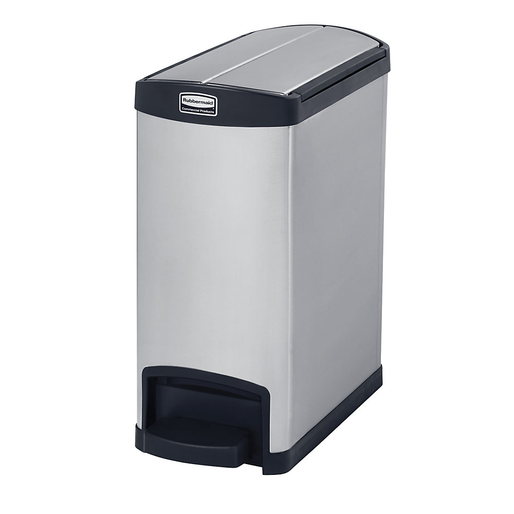 Rubbermaid SLIM JIM® stainless steel waste collector with pedal, capacity 30 l, pedal at side, WxHxD 257 x 588 x 549 mm