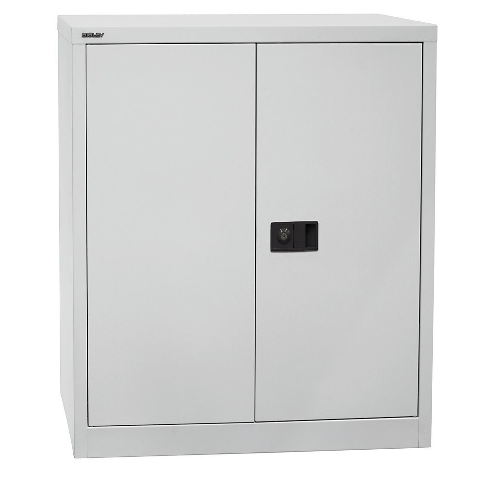 BISLEY UNIVERSAL double door cupboard, HxWxD 1000 x 914 x 400 mm, 1 zinc plated shelf, 2 file heights, light grey