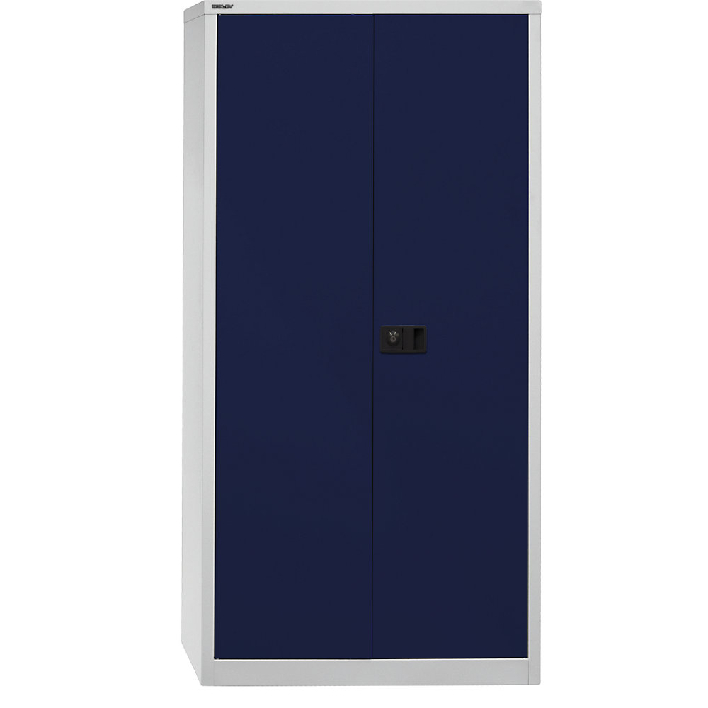 BISLEY UNIVERSAL double door cupboard, HxWxD 1806 x 914 x 400 mm, 3 shelves, 4 file heights, light grey / Oxford blue