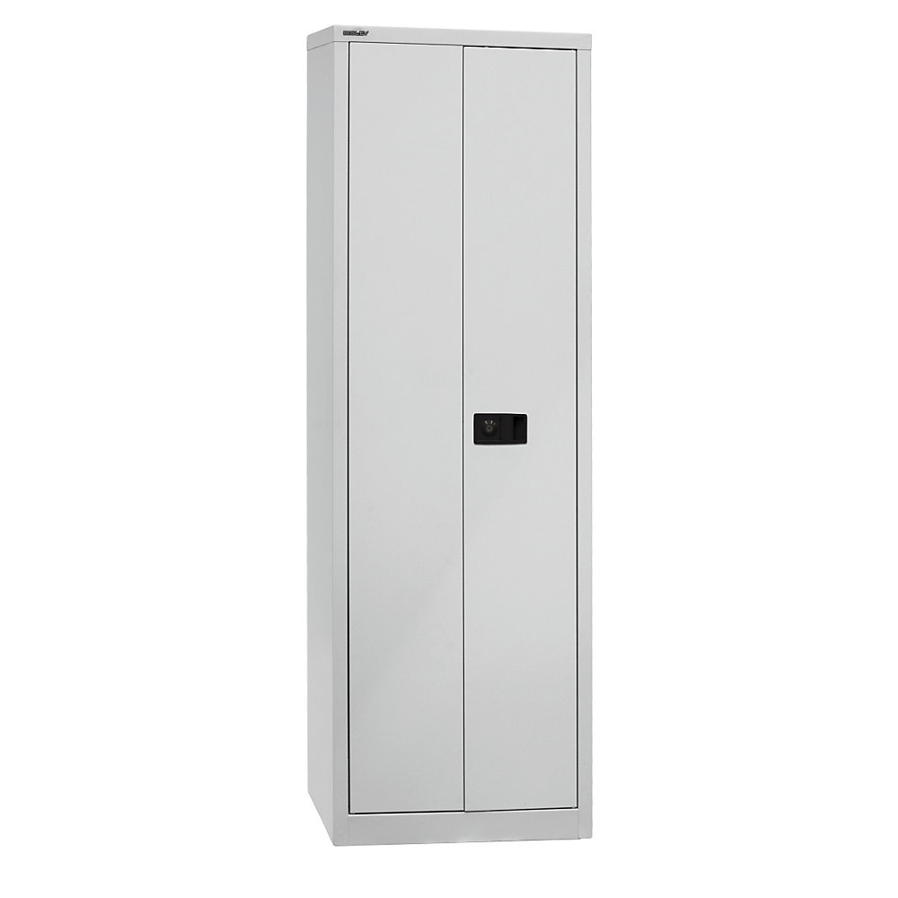 BISLEY UNIVERSAL double door cupboard, HxWxD 1950 x 600 x 400 mm, 4 shelves, 5 file heights, light grey