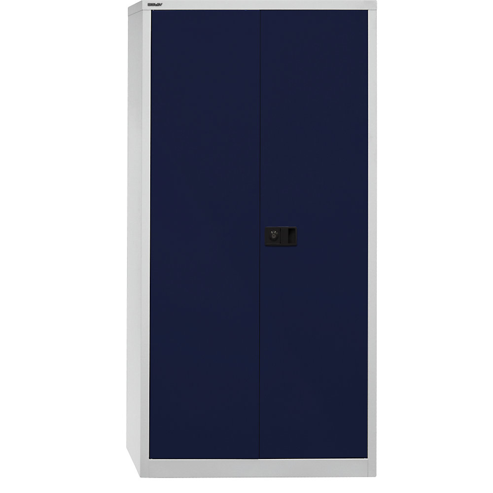 BISLEY UNIVERSAL double door cupboard, HxWxD 1950 x 914 x 400 mm, 4 zinc plated shelves, 5 file heights, light grey / Oxford blue