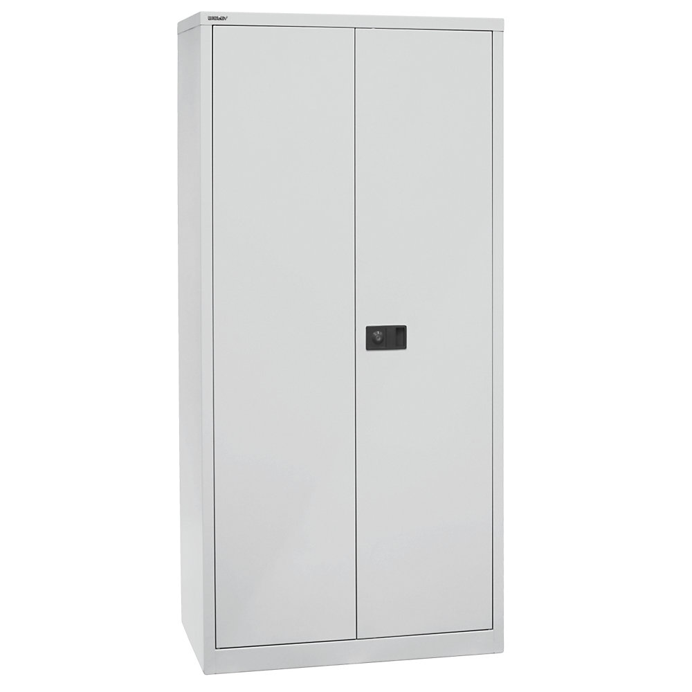 BISLEY UNIVERSAL double door cupboard, HxWxD 1950 x 914 x 500 mm, 4 zinc plated shelves, 5 file heights, light grey