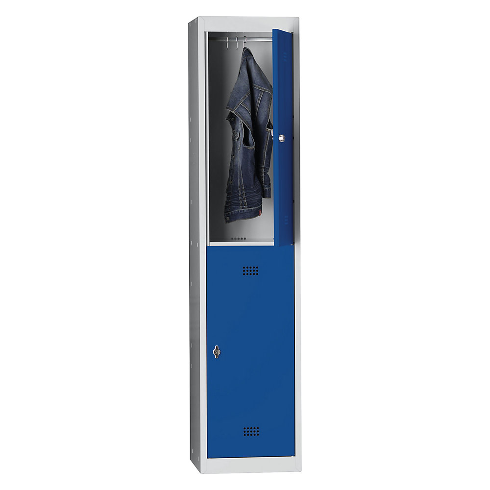 Wolf Lockerkast met twee verdiepingen Hamburg, 1 compartiment, breedte 400 mm, basiselement, lichtgrijs / gentiaanblauw
