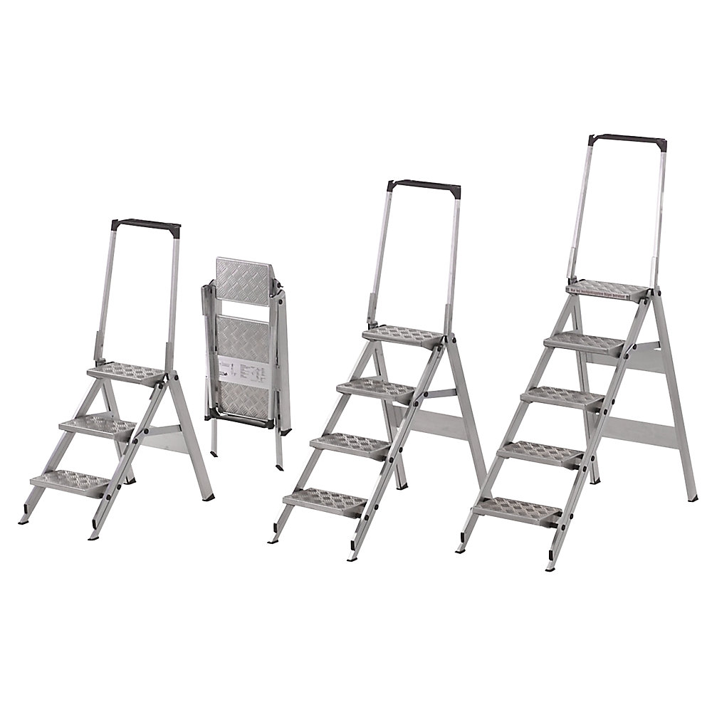 kaiserkraft Alu-Klapptreppe, Stufen Aluminium geriffelt, mit Sicherheitsbügel, 5 Stufen 2