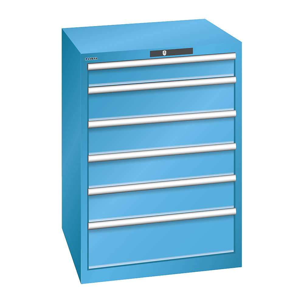 LISTA Armoire à tiroirs avec 6 tiroirs, l x p x h 717 x 725 x 1000 mm, bleu clair