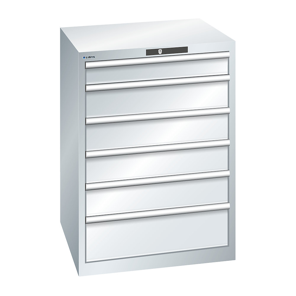 LISTA Armoire à tiroirs avec 6 tiroirs, l x p x h 717 x 725 x 1000 mm, gris clair