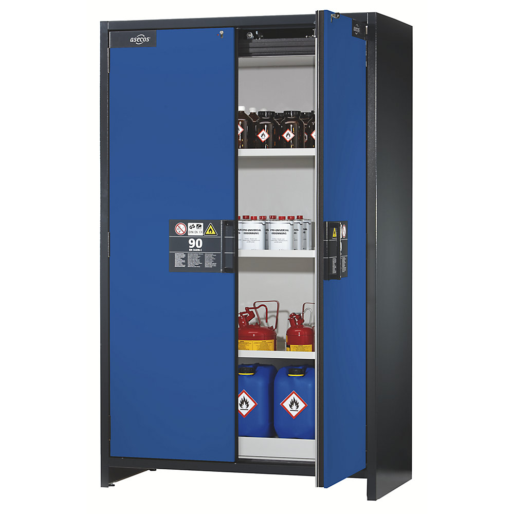 Feuerbeständiger Industrie-Gefahrstoffschrank Typ 90, HxBxT 1955 x 1200 x 615 mm, 2-türig, reinweiß asecos 2