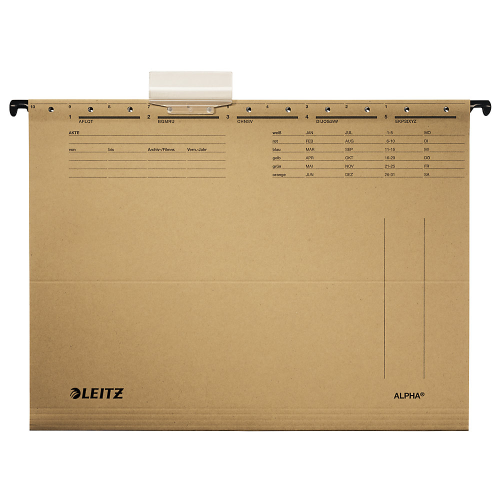 Leitz Dossiers suspendus, avec perforations pour porte-étiquettes, ALPHA® format A4, lot de 50