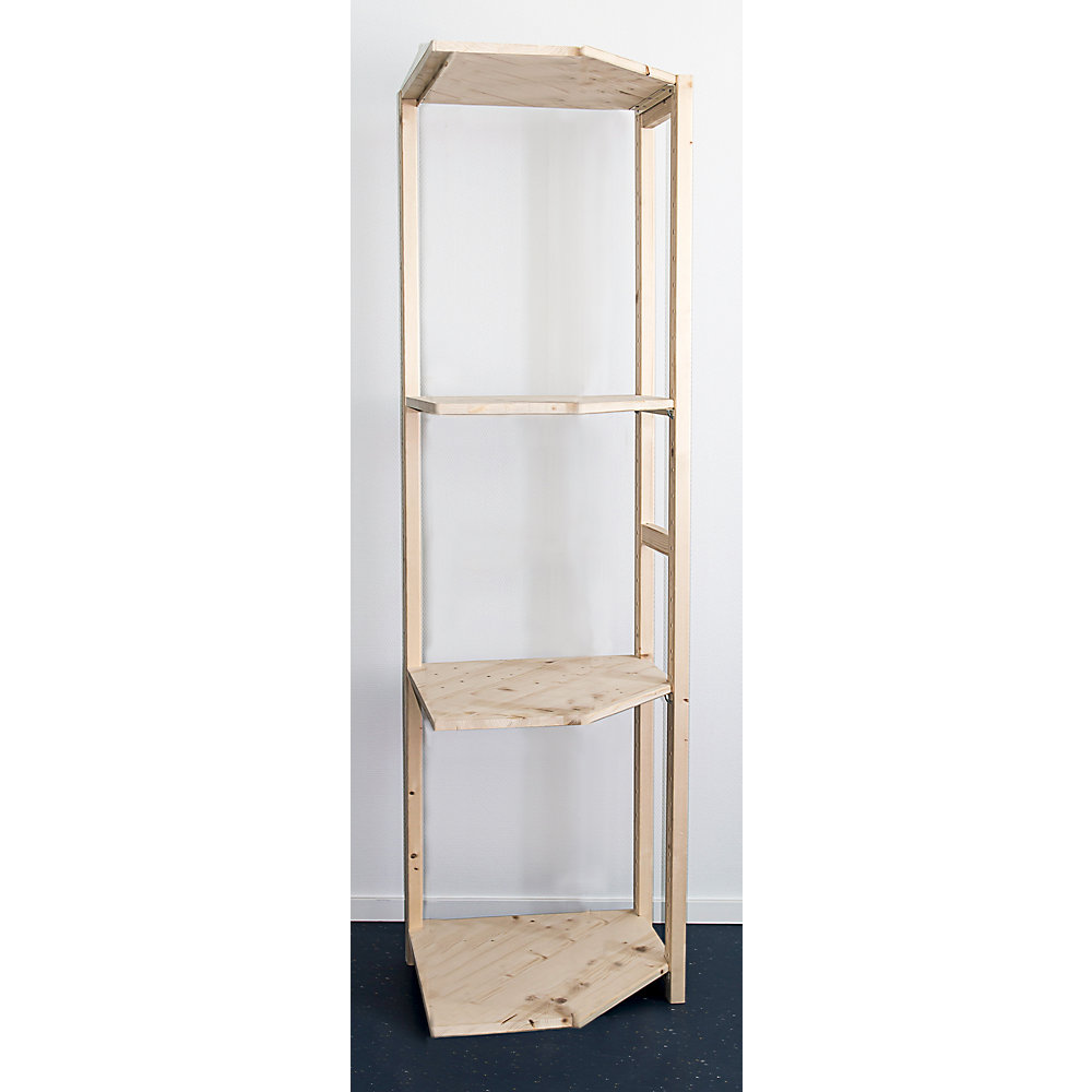 Rayonnage additionnel d'angle en bois massif raboté et poli