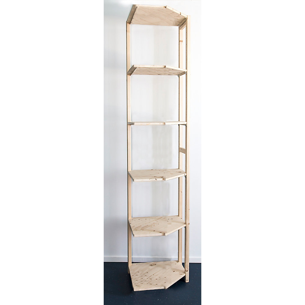 Rayonnage additionnel d'angle en bois massif raboté et poli