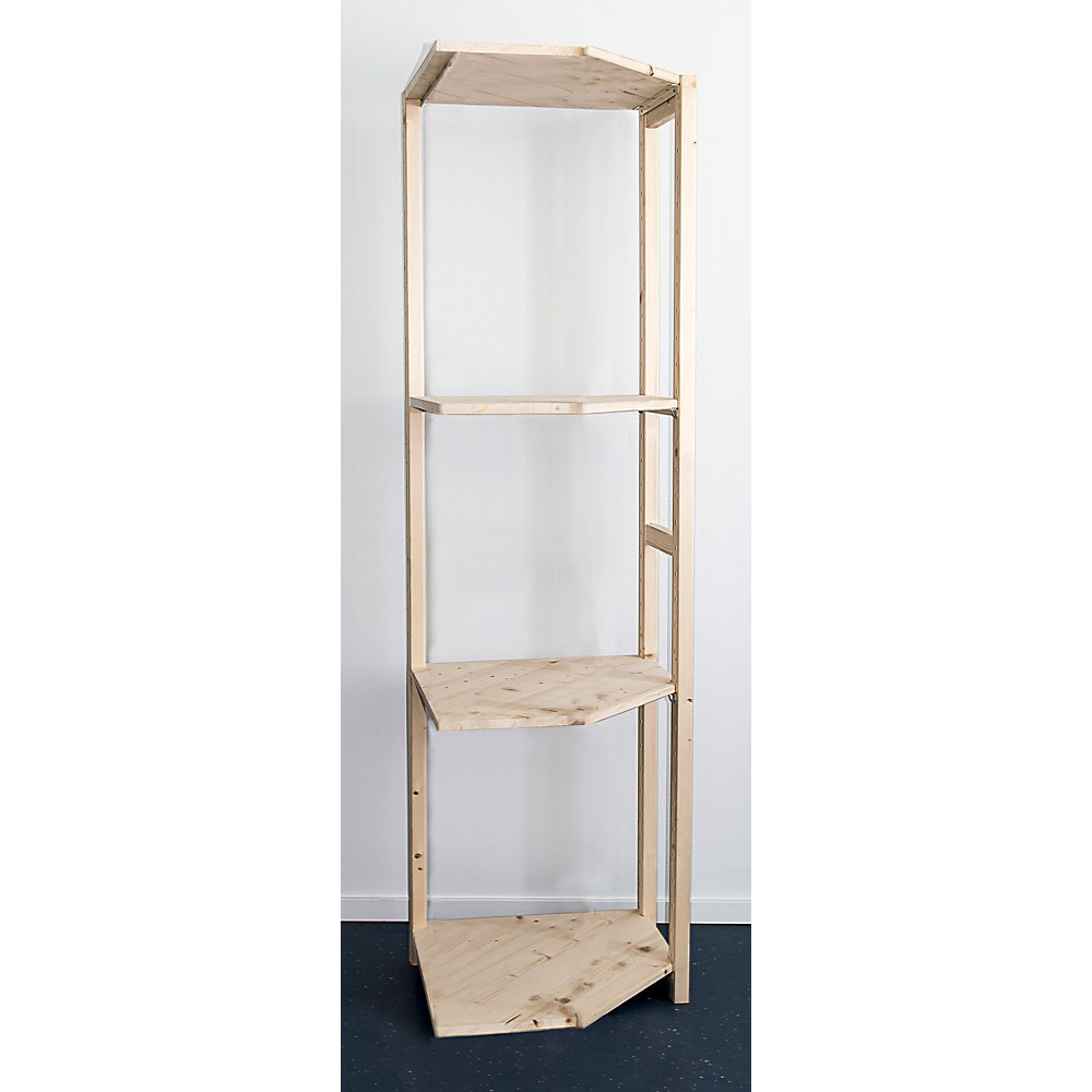 Rayonnage additionnel d'angle en bois massif raboté et poli