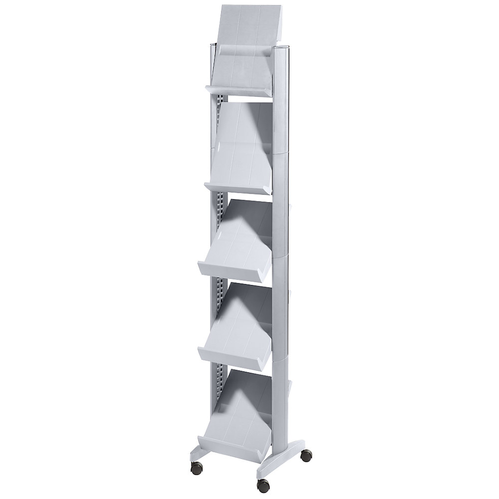 Présentoir de prospectus en polystyrène, pour 5 x format A4, aluminium / aluminium