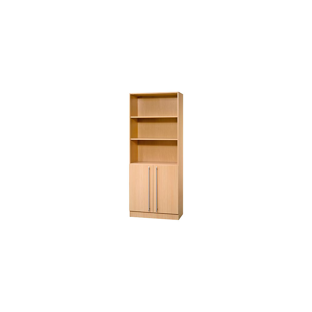VIOLA - Armoire et rayonnages combinés, 2 tablettes ouvertes, 1 tablette derrière portes, façon hêtre