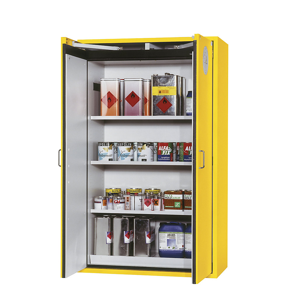 asecos Fire resistant hazardous goods storage cupboard, type 90, 2 doors, external HxWxD 1968 x 1200 x 615 mm, yellow, powder-coated