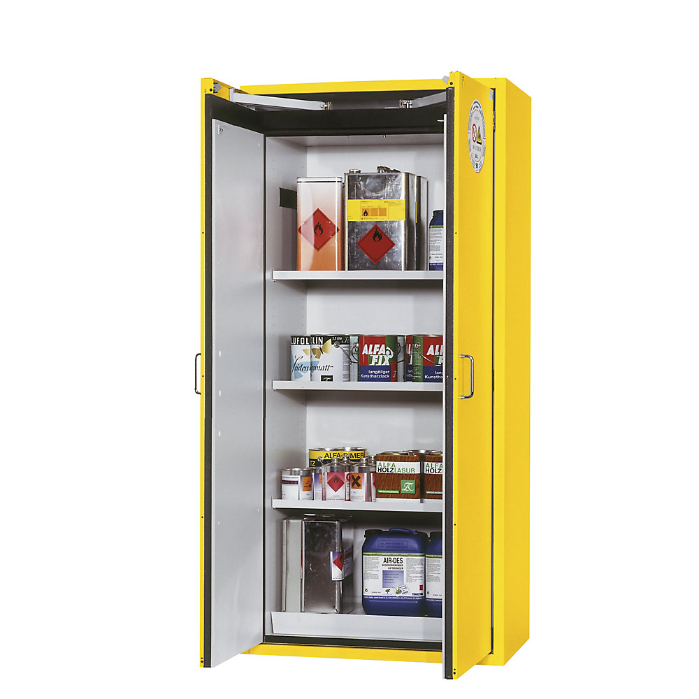 asecos Fire resistant hazardous goods storage cupboard, type 90, 2 doors, external HxWxD 1968 x 900 x 615 mm, yellow, powder-coated