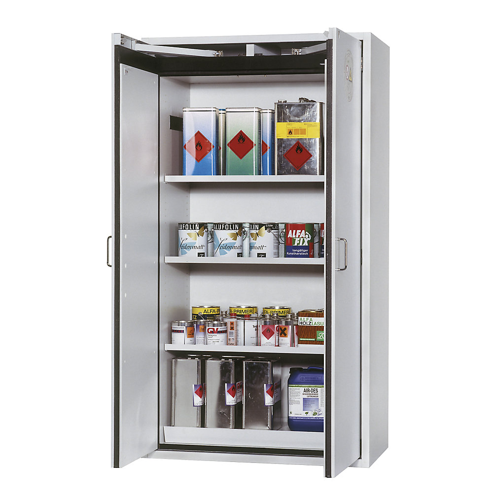 asecos Fire resistant hazardous goods storage cupboard, type 90, 2 doors, external HxWxD 1968 x 900 x 615 mm, grey, powder-coated